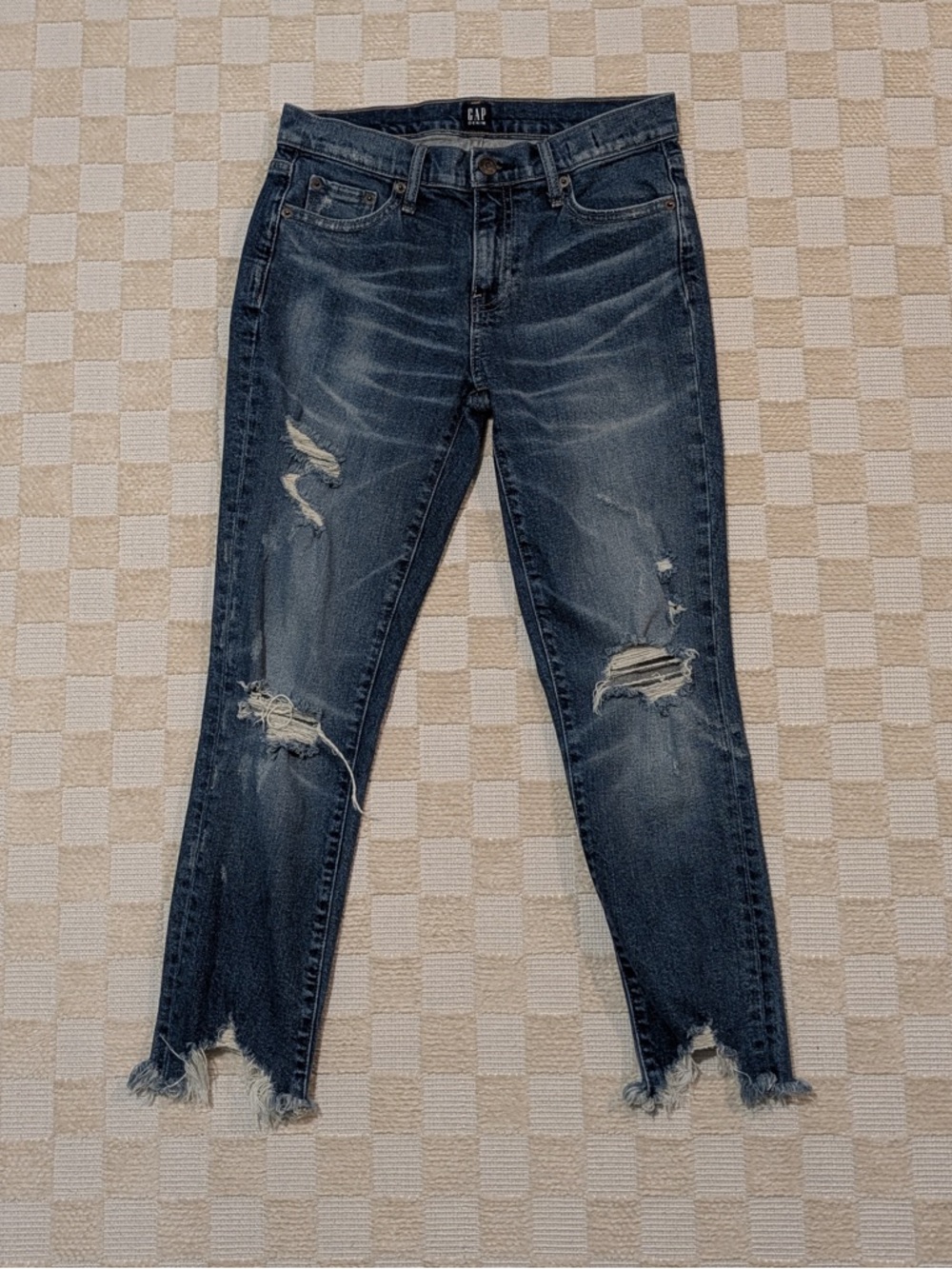 GAP Women’s Best Girlfriend Distressed Dark Blue Ankle Crop Capri Jeans Size 25